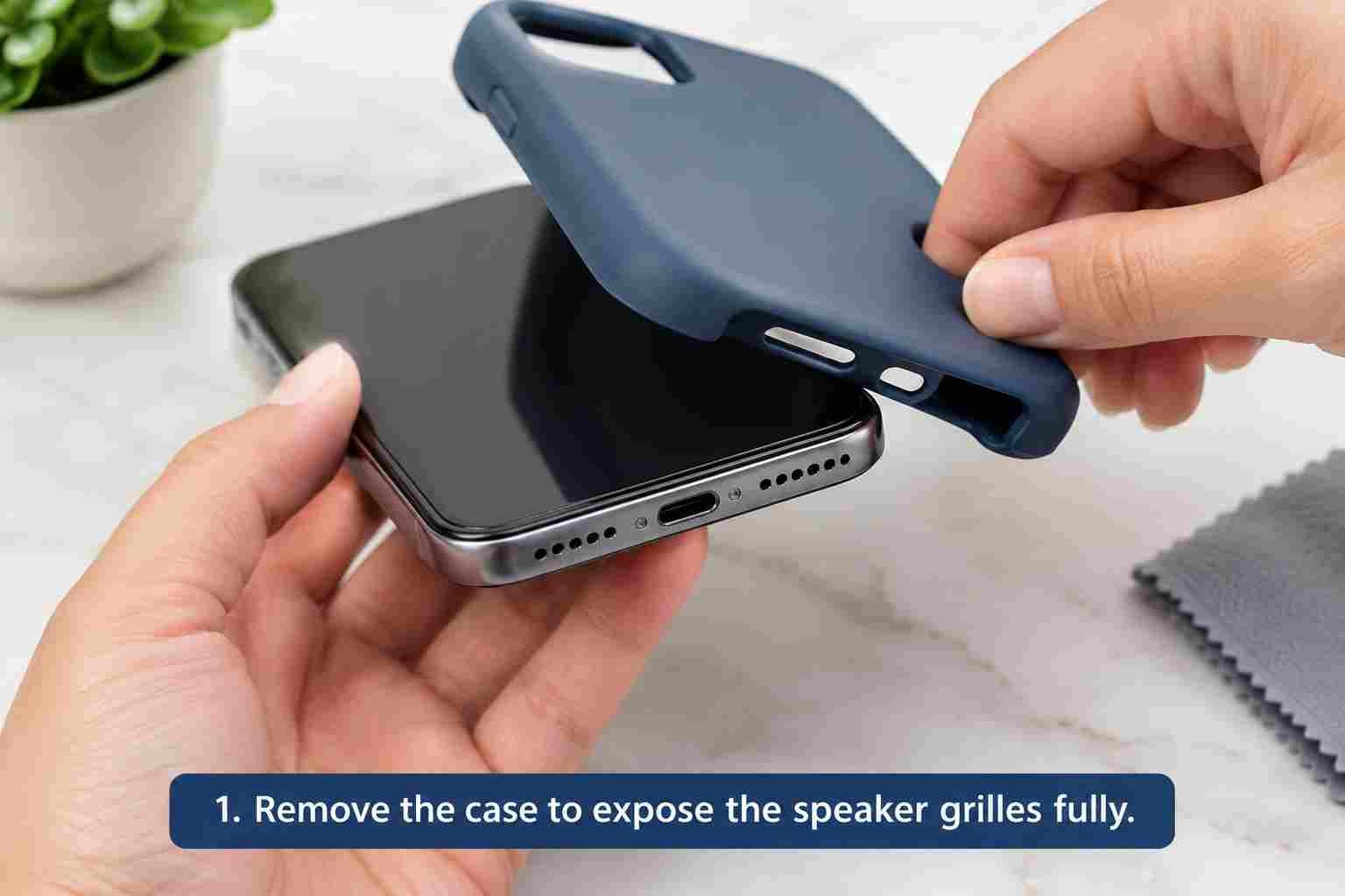 Removing a phone case before cleaning the speaker grille