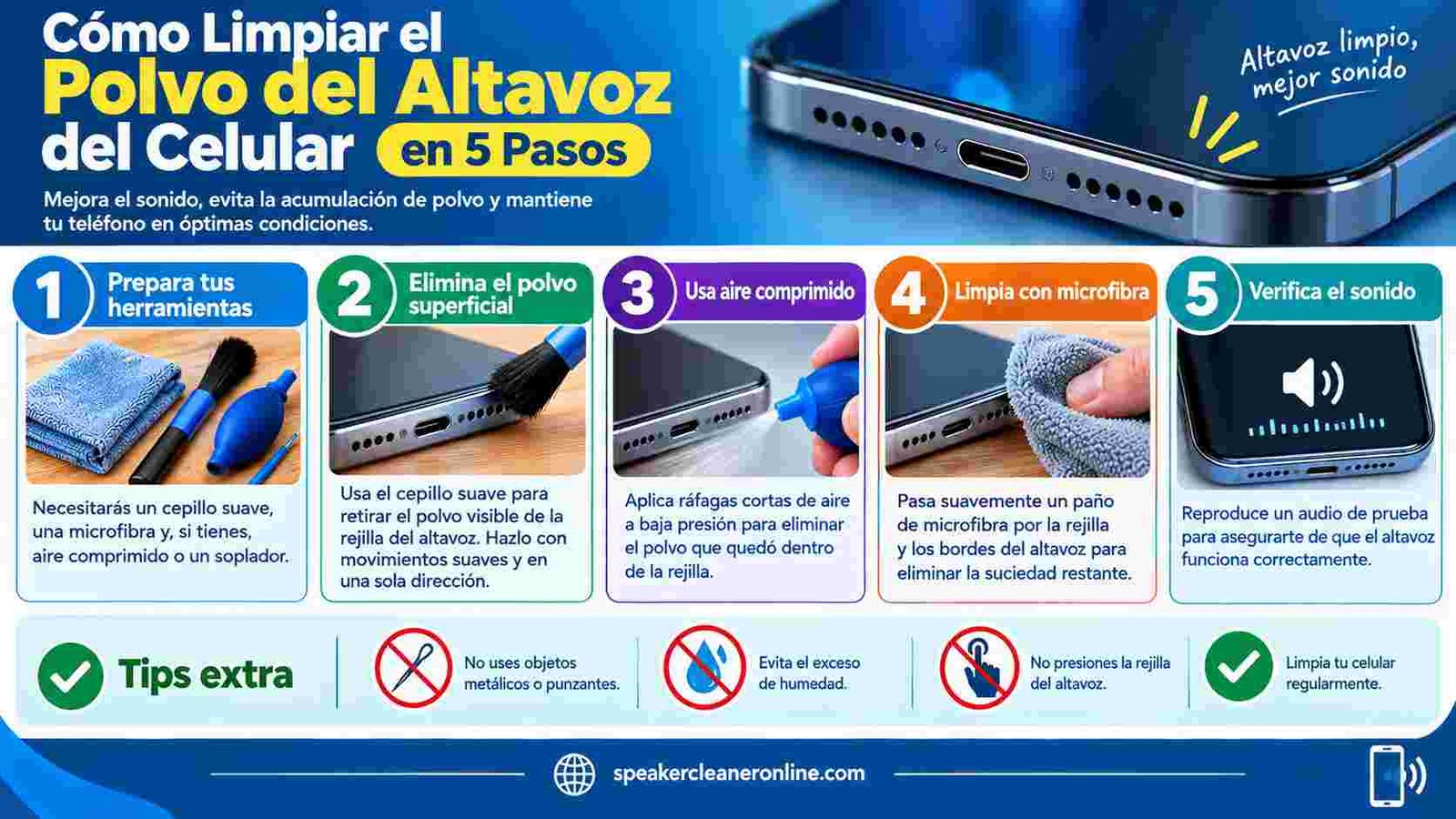 Cómo limpiar el polvo del altavoz del celular en 5 pasos