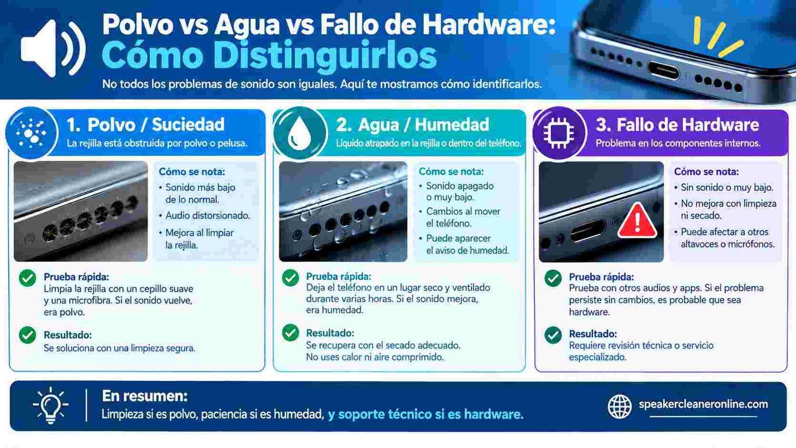 Polvo vs agua vs fallo de hardware: cómo distinguirlos