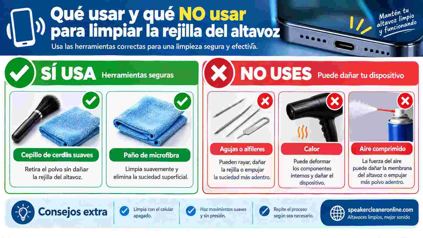 Qué usar y qué NO usar para limpiar la rejilla del altavoz
