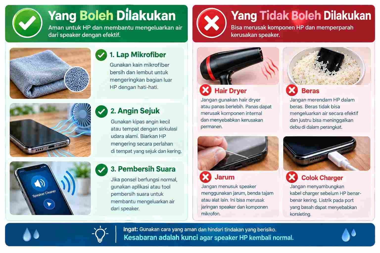 hal yang boleh dan tidak boleh dilakukan saat speaker HP kemasukan air