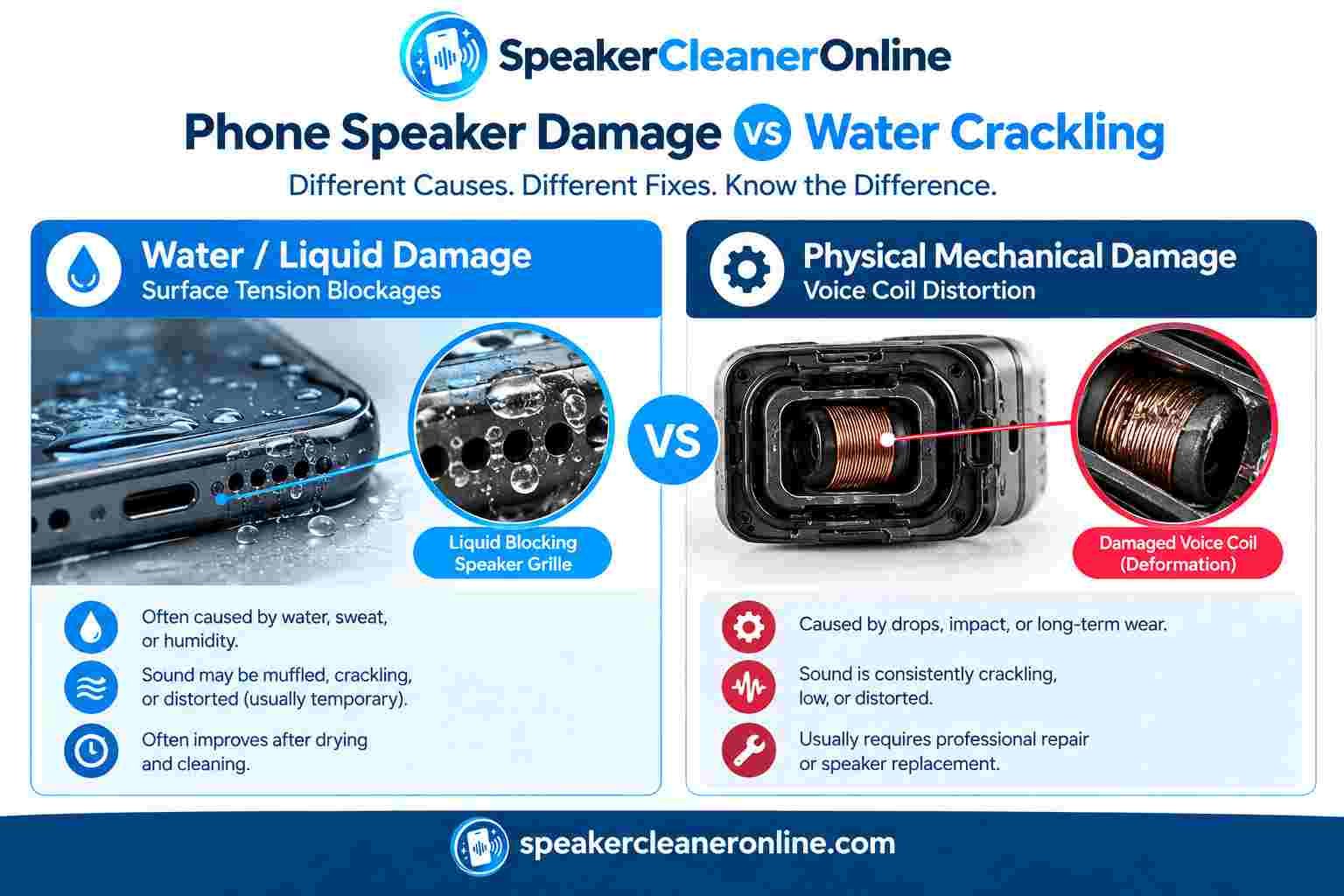phone speaker damage vs water crackling comparison