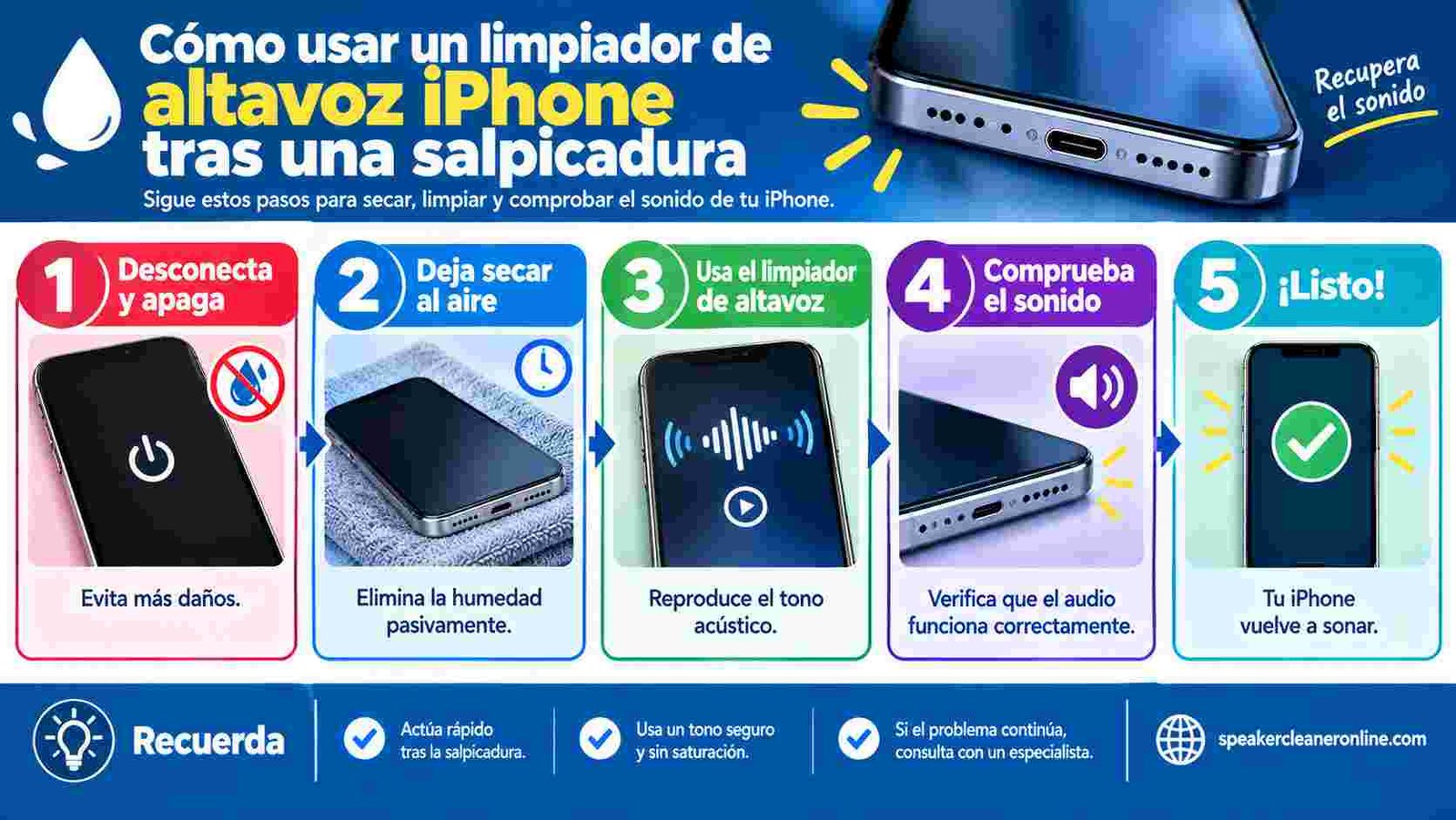 Cómo usar un limpiador de altavoz iPhone para comprobar el sonido después de una salpicadura